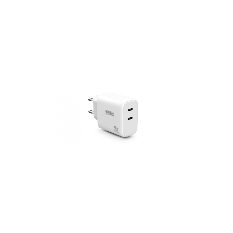 Chargeur USB-C Urban Factory Power 65 W GaN - 1 port USB-C 45 W + 1 port USB-C 20 W - Blanc