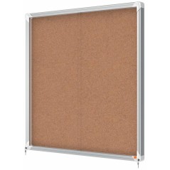 Nobo Vitrine Intérieure pour 12 Feuilles A4 avec Surface en Liège et Porte Coulissante - 997x972x54mm - Panneau de Liège, Verre