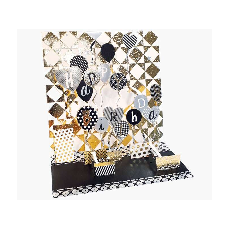 Carte pop-up Pictura 3D – 16 x 16 cm – Thème ballon d'anniversaire – Emballée individuellement – Avec enveloppe blanche – Papier