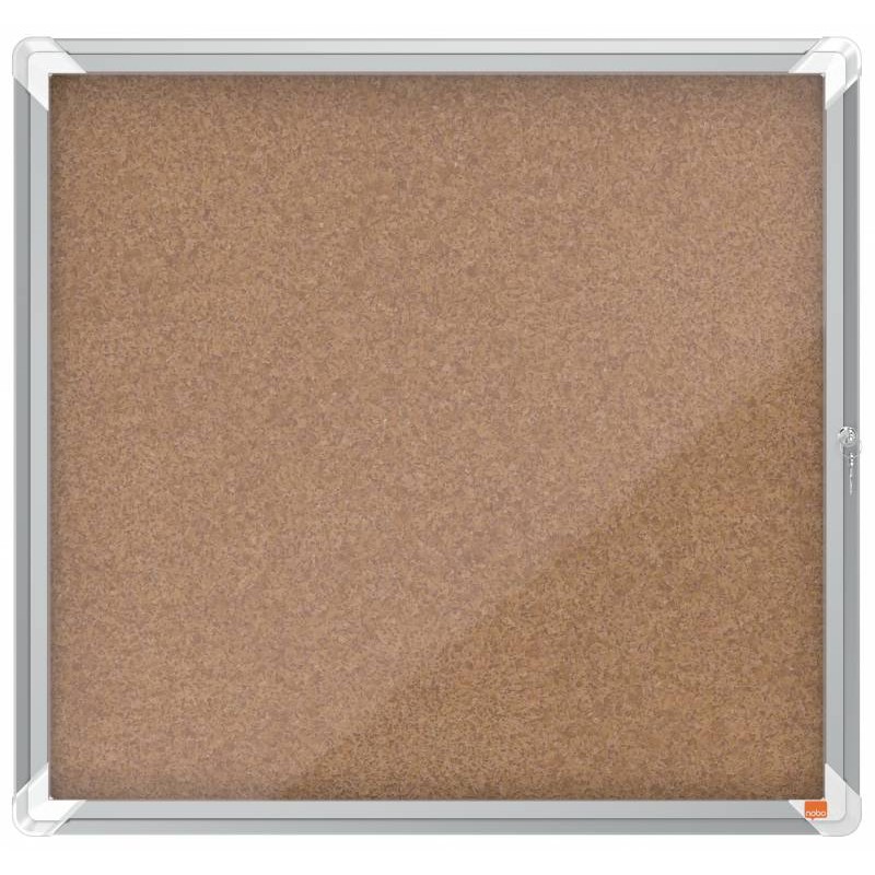 Nobo Vitrine pour 6 feuilles A4 avec surface en liège - 752x692x37mm - Porte en verre de sécurité - Cadre en aluminium