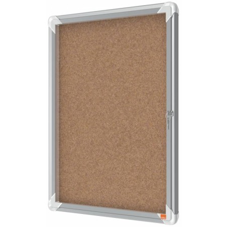 Nobo Vitrine pour 4 feuilles A4 avec surface en liège - 532x692x37mm - Porte en verre de sécurité - Cadre en aluminium