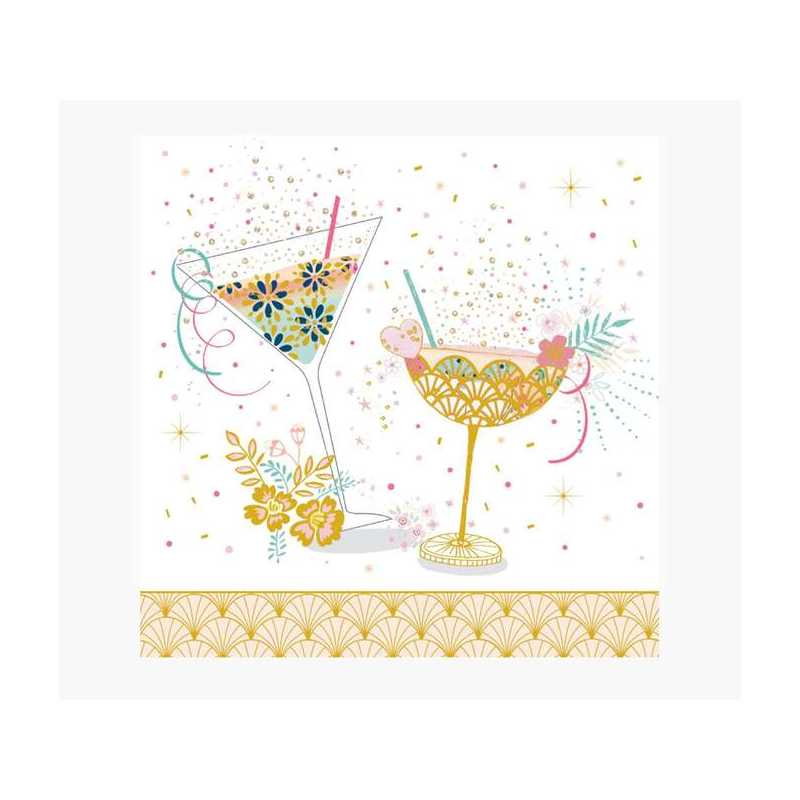 Carte Pictura Arabesque – 16 x 16 cm – Thème verres à cocktail – Carte à trois volets – Comprend une enveloppe blanche – Papier