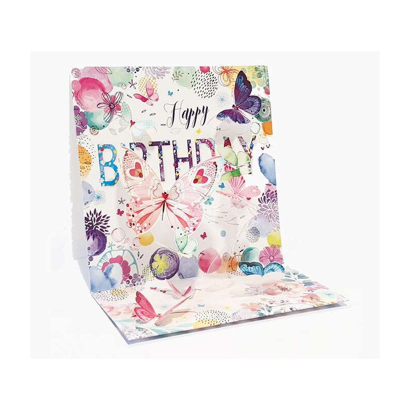 Pictura Carte pop-up 3D Papillons – 16 x 16 cm – Thème papillon – Emballée individuellement – Enveloppe blanche incluse – Papier