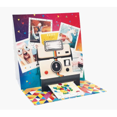 Pictura Carte pop-up 3D Polaroid – 16 x 16 cm – Thème Polaroid – Emballée individuellement – Avec enveloppe blanche – Papier cer