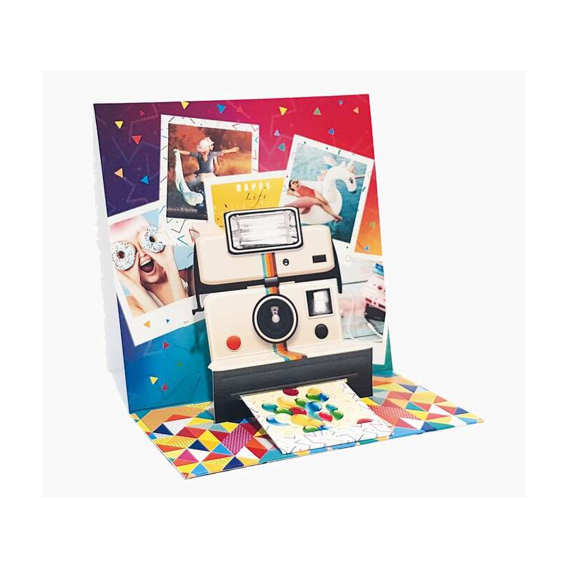 Pictura Carte pop-up 3D Polaroid – 16 x 16 cm – Thème Polaroid – Emballée individuellement – Avec enveloppe blanche – Papier cer