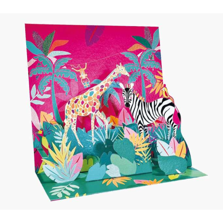 Carte pop-up Pictura 3D – 16 x 16 cm – Thème jungle – Emballée individuellement – Avec enveloppe blanche – Papier certifié FSC