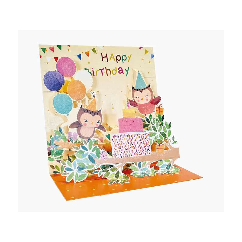 Carte pop-up Pictura 3D – 16 x 16 cm – Thème hibou – Emballée individuellement – Avec enveloppe blanche – Papier certifié FSC