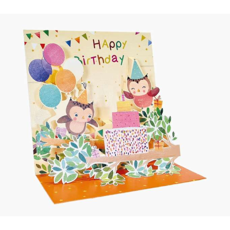 Carte pop-up Pictura 3D – 16 x 16 cm – Thème hibou – Emballée individuellement – Avec enveloppe blanche – Papier certifié FSC