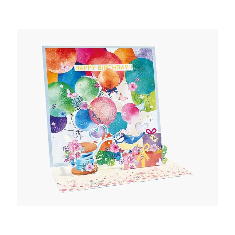 Carte Pop-Up Pictura 3D - 16x16 cm - Thème Ballon - Emballée individuellement - Enveloppe blanche incluse - Papier certifié FSC