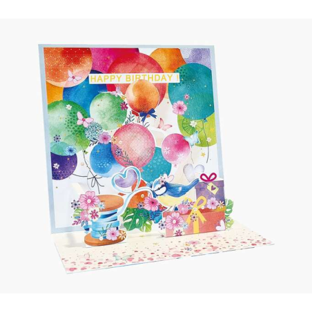Carte Pop-Up Pictura 3D - 16x16 cm - Thème Ballon - Emballée individuellement - Enveloppe blanche incluse - Papier certifié FSC