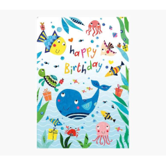 Carte Pictura Zig-Zag – 15 x 22 cm – Thème animaux marins – Carte à trois volets – Comprend une enveloppe blanche – Papier certi