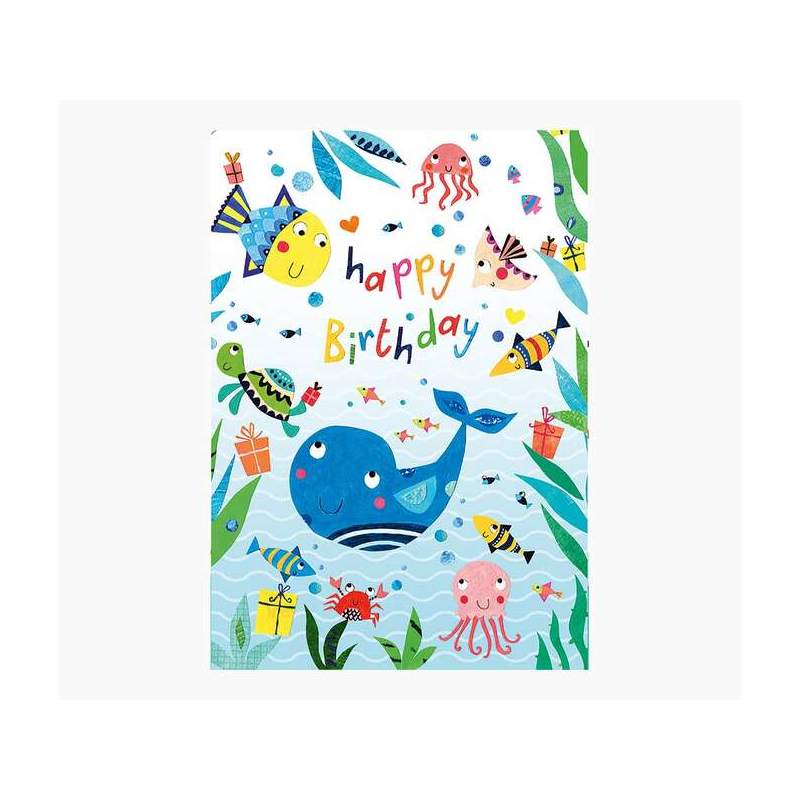 Carte Pictura Zig-Zag – 15 x 22 cm – Thème animaux marins – Carte à trois volets – Comprend une enveloppe blanche – Papier certi