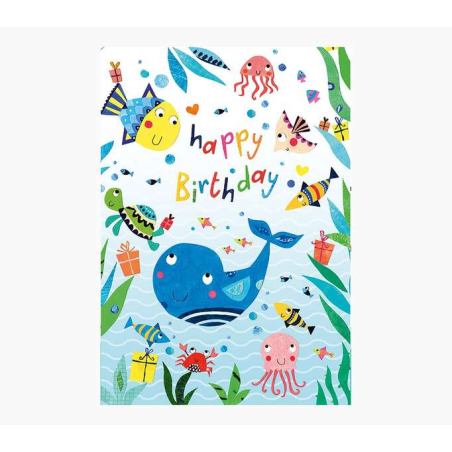 Carte Pictura Zig-Zag – 15 x 22 cm – Thème animaux marins – Carte à trois volets – Comprend une enveloppe blanche – Papier certi