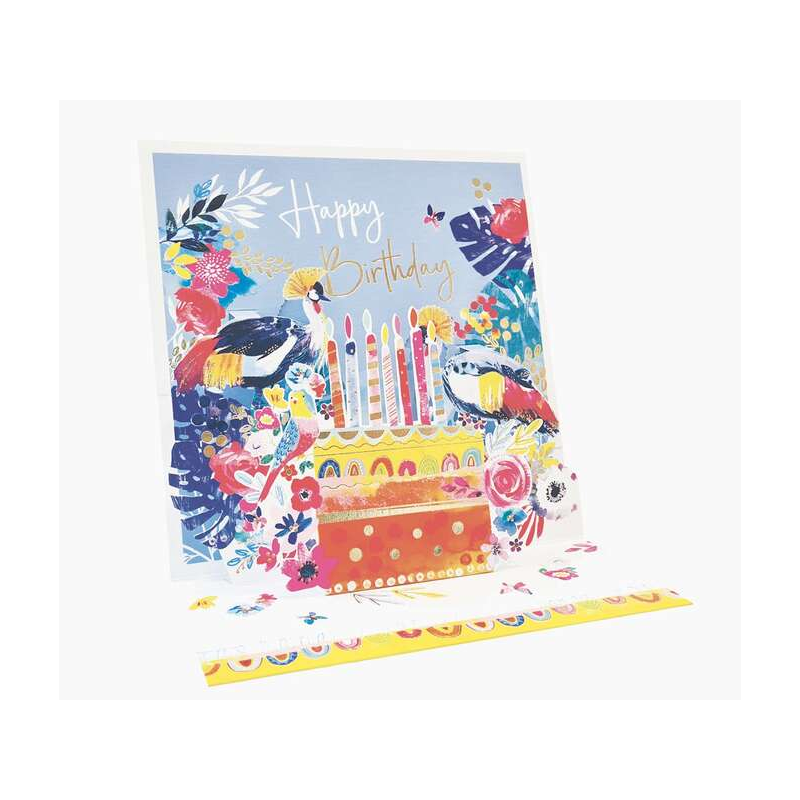 Carte pop-up Pictura 3D – 16 x 16 cm – Thème gâteau d'anniversaire – Emballée individuellement – Avec enveloppe blanche – Papier