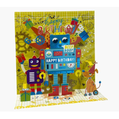 Carte Pop-Up Pictura 3D - 16x16 cm - Thème Robots - Emballée individuellement - Enveloppe blanche incluse - Papier certifié FSC