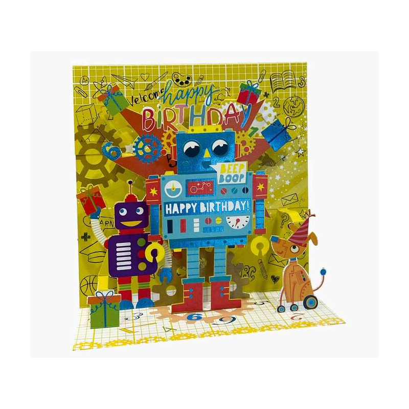 Carte Pop-Up Pictura 3D - 16x16 cm - Thème Robots - Emballée individuellement - Enveloppe blanche incluse - Papier certifié FSC