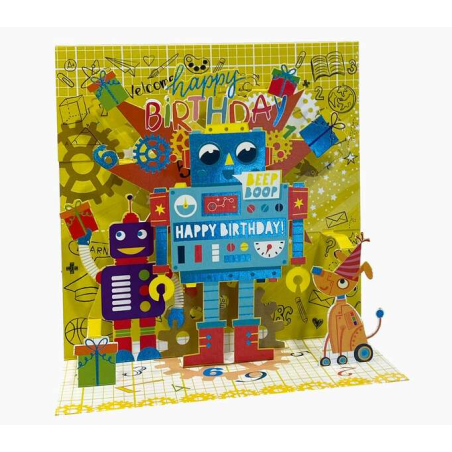 Carte Pop-Up Pictura 3D - 16x16 cm - Thème Robots - Emballée individuellement - Enveloppe blanche incluse - Papier certifié FSC