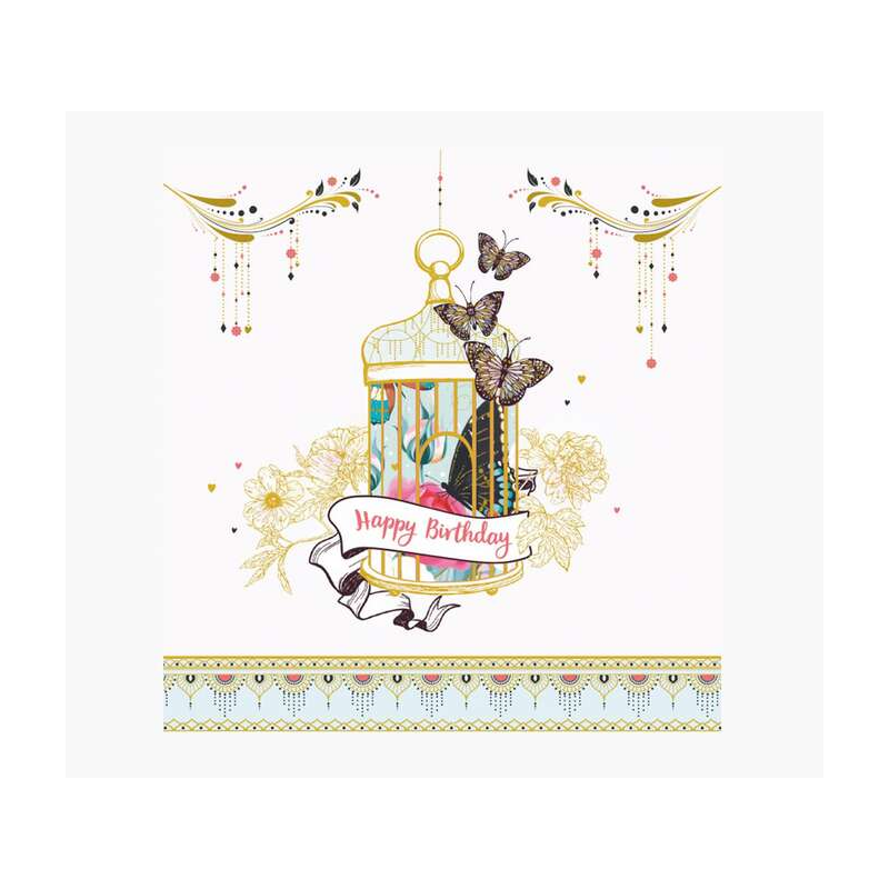 Carte Pictura Arabesque – 16 x 16 cm – Thème cage à oiseaux – Carte à trois volets non emballée – Comprend une enveloppe blanche