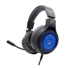Casque de jeu Ewent - Microphone intégré - Bandeau réglable - Câble de 1,8 m - Noir/Bleu