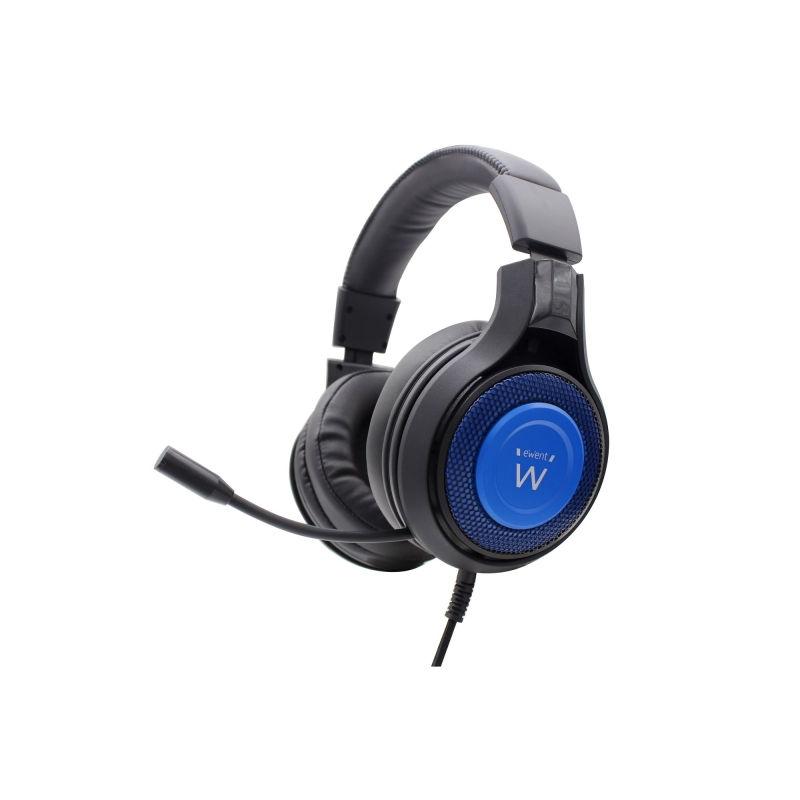 Casque de jeu Ewent - Microphone intégré - Bandeau réglable - Câble de 1,8 m - Noir/Bleu