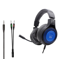 Casque de jeu Ewent - Microphone intégré - Bandeau réglable - Câble de 1,8 m - Noir/Bleu