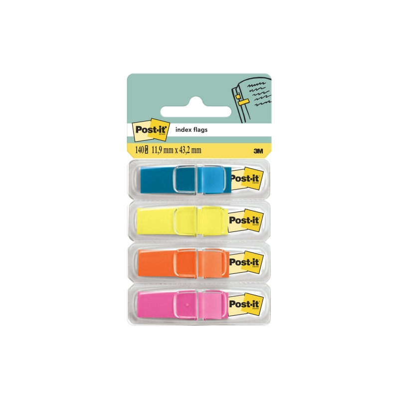 Lot de 4 distributeurs Post-It Index avec 35 marqueurs index repositionnables - Forme rectangulaire - Couleurs assorties