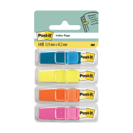 Lot de 4 distributeurs Post-It Index avec 35 marqueurs index repositionnables - Forme rectangulaire - Couleurs assorties