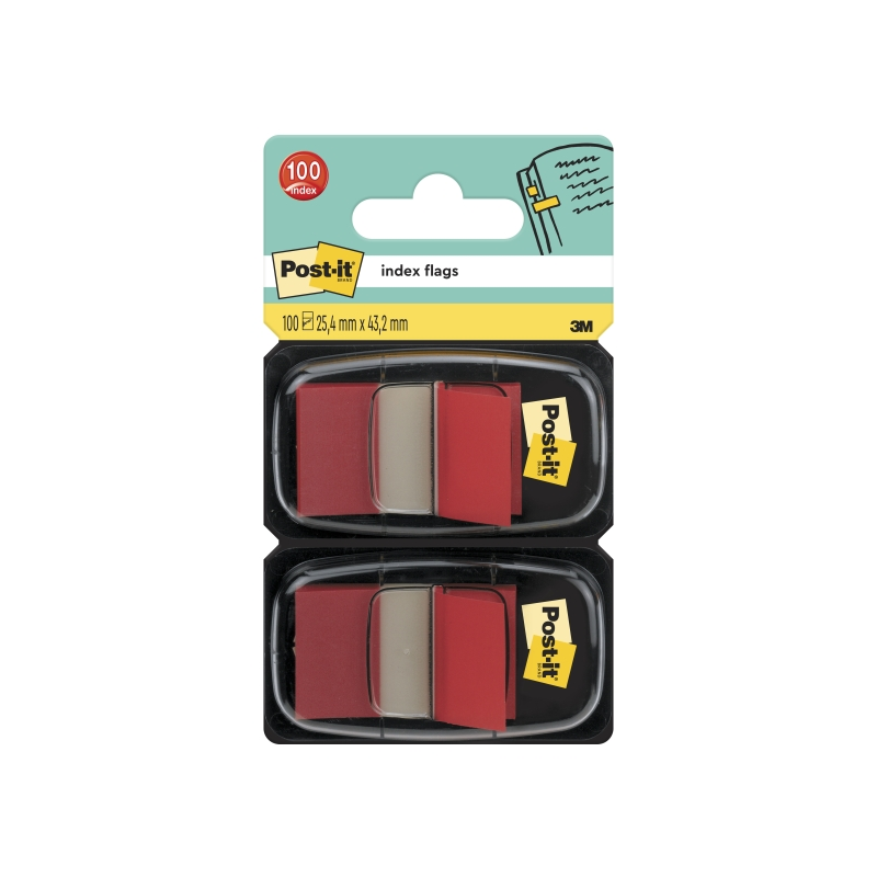 Lot de 2 distributeurs Post-It Index avec 50 marqueurs index repositionnables - Forme rectangulaire - Rouge