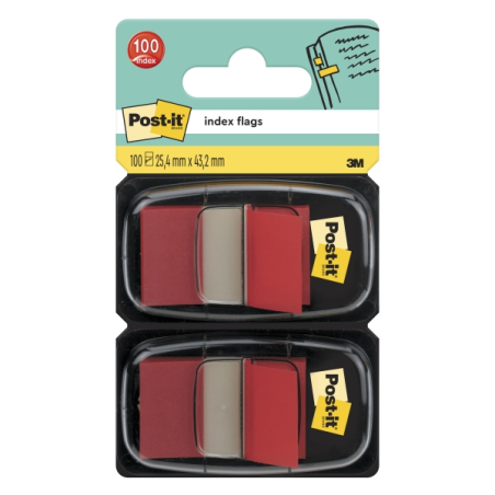 Lot de 2 distributeurs Post-It Index avec 50 marqueurs index repositionnables - Forme rectangulaire - Rouge