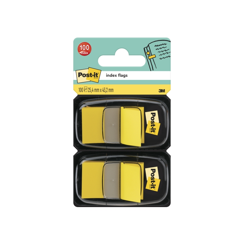 Lot de 2 distributeurs Post-It Index avec 50 marqueurs index repositionnables - Forme rectangulaire - Jaune clair