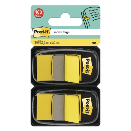Lot de 2 distributeurs Post-It Index avec 50 marqueurs index repositionnables - Forme rectangulaire - Jaune clair