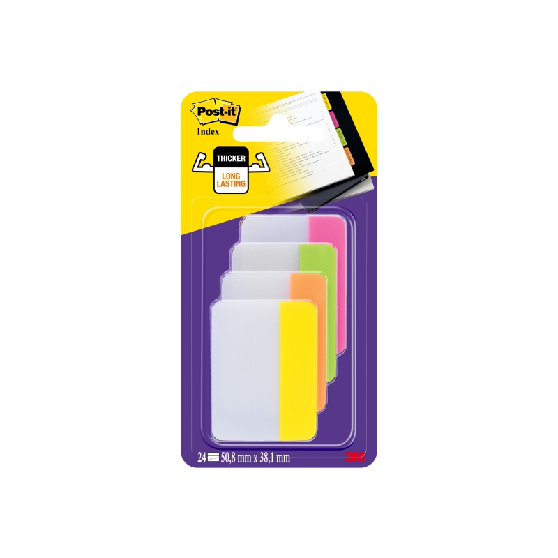Distributeur d'index Post-It avec 66 marqueurs repositionnables - Forme rectangulaire - Couleurs assorties