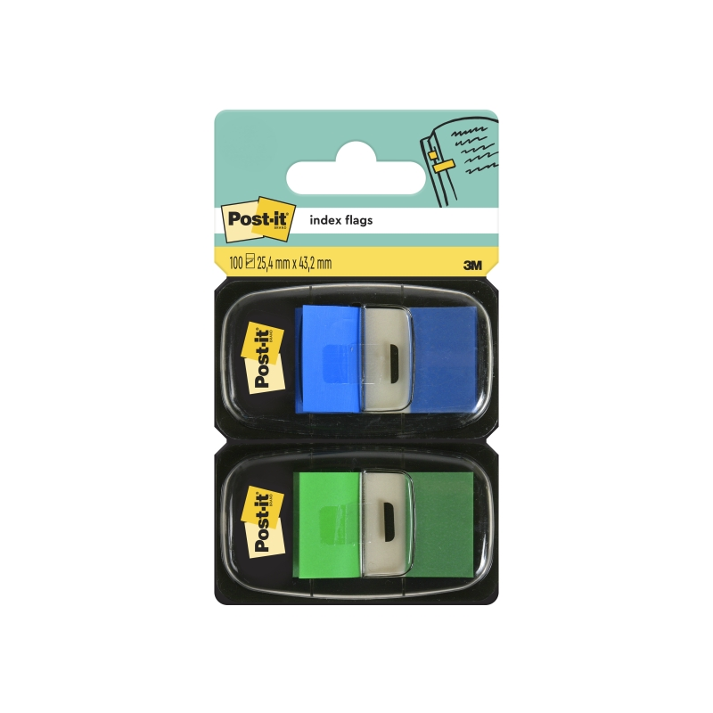 Distributeurs Post-It Index, lot de 2, avec 100 marqueurs index repositionnables - Forme rectangulaire - Couleurs assorties