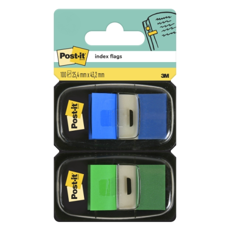 Distributeurs Post-It Index, lot de 2, avec 100 marqueurs index repositionnables - Forme rectangulaire - Couleurs assorties