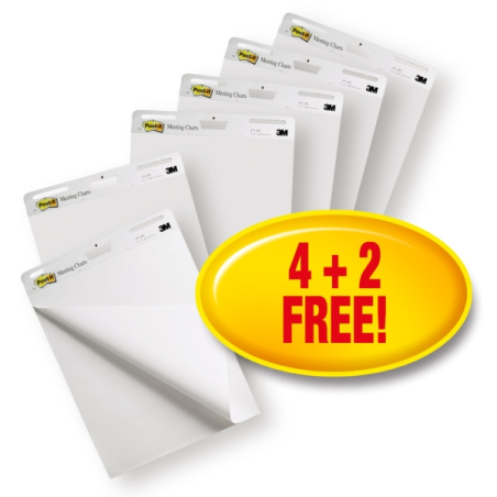 Notes Post-It Super Sticky - 180 notes de réunion - Rectangulaires - 635 x 762 mm - Blanc