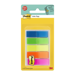 Distributeur d'index Post-It avec 100 marqueurs d'index repositionnables - Forme rectangulaire - Couleurs assorties
