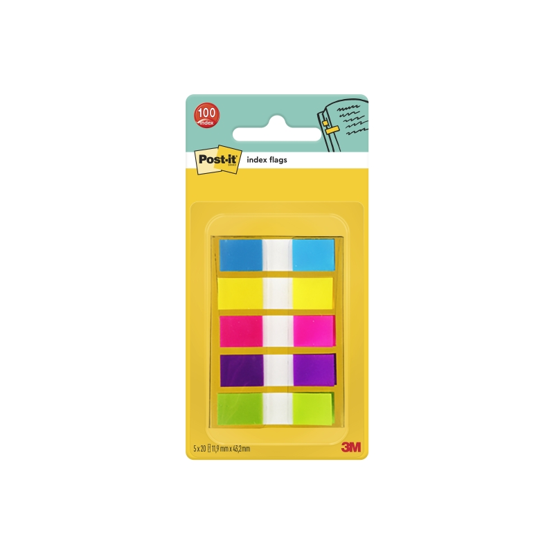 Distributeur d'index Post-It avec 100 marqueurs d'index repositionnables - Forme rectangulaire - Couleurs assorties