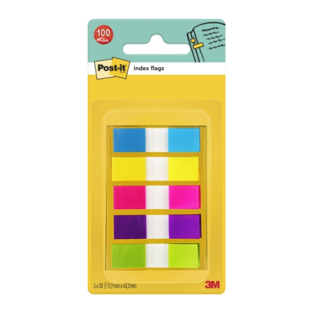 Distributeur d'index Post-It avec 100 marqueurs d'index repositionnables - Forme rectangulaire - Couleurs assorties
