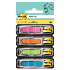 Distributeurs Post-It Index, lot de 4, avec 24 marqueurs index repositionnables - Forme rectangulaire - Couleurs assorties