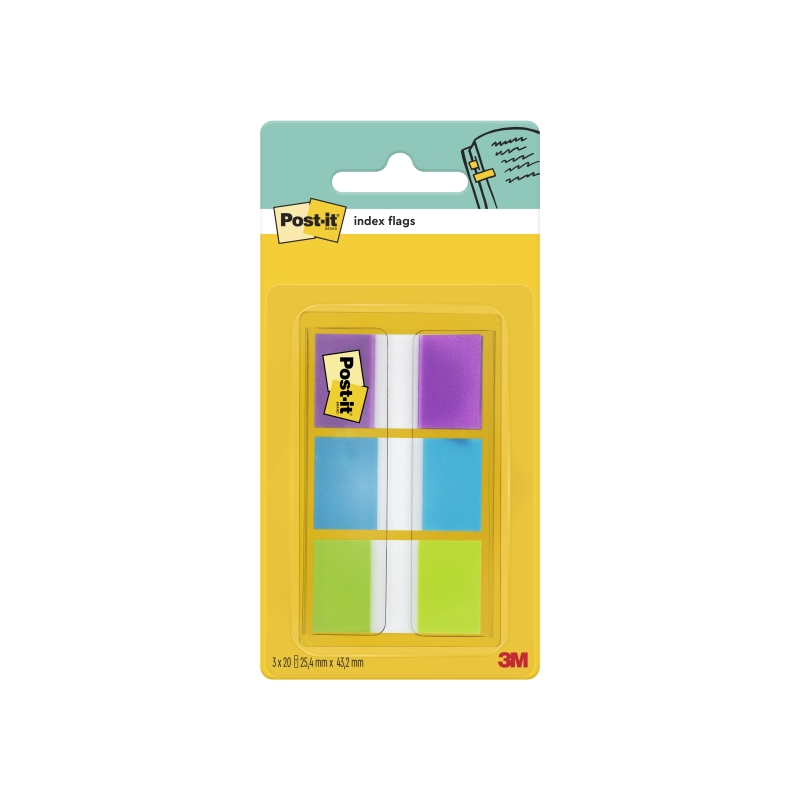 Distributeur d'index Post-It avec 60 marqueurs d'index repositionnables - Forme rectangulaire - Couleurs assorties