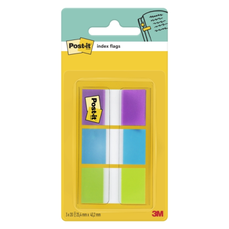 Distributeur d'index Post-It avec 60 marqueurs d'index repositionnables - Forme rectangulaire - Couleurs assorties