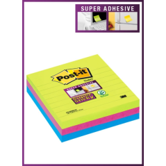 Post-It Super Sticky Pack de 3 blocs de 70 notes autocollantes repositionnables - 101 x 101 mm - 100 % PEFC - Couleurs assorties