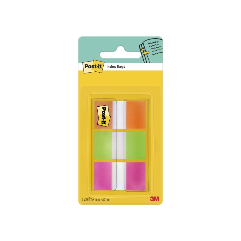 Distributeur d'index Post-It avec 60 marqueurs d'index repositionnables - Forme rectangulaire - Couleurs assorties