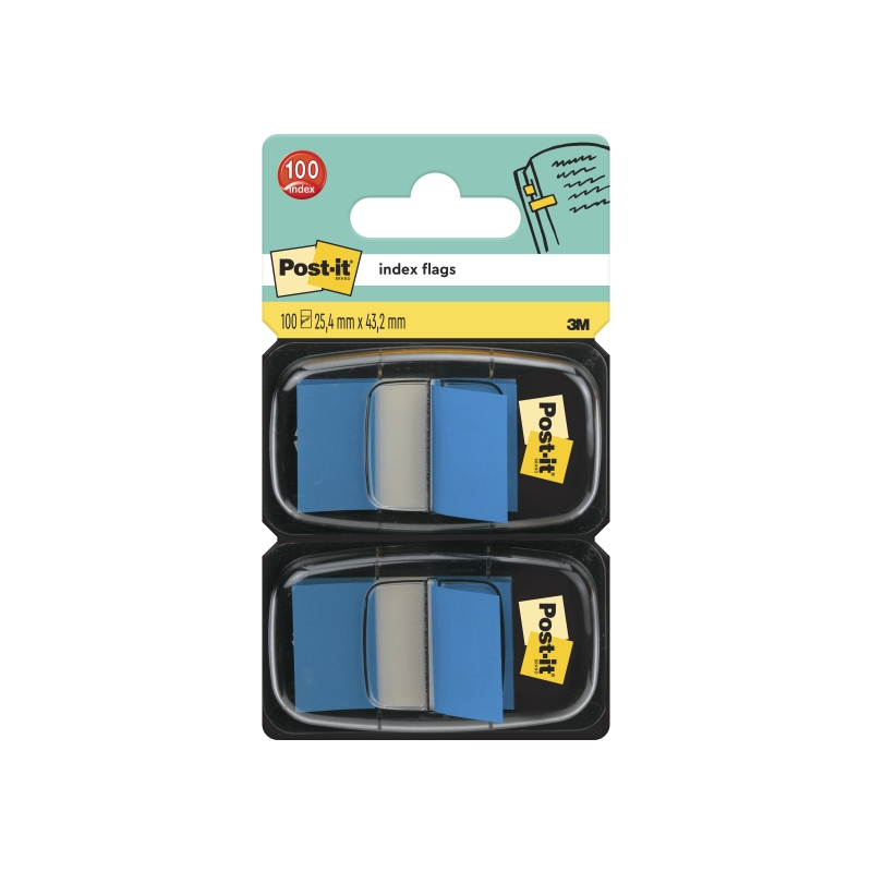 Distributeurs Post-It Index (lot de 2) avec 50 marqueurs index repositionnables - Forme rectangulaire - Bleu