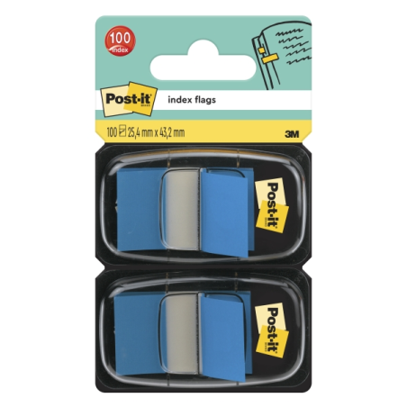 Distributeurs Post-It Index (lot de 2) avec 50 marqueurs index repositionnables - Forme rectangulaire - Bleu