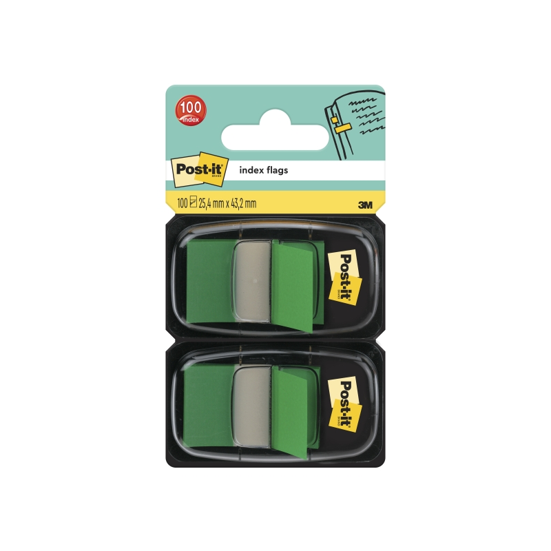 Lot de 2 distributeurs Post-It Index avec 50 marqueurs index repositionnables - Forme rectangulaire - Vert