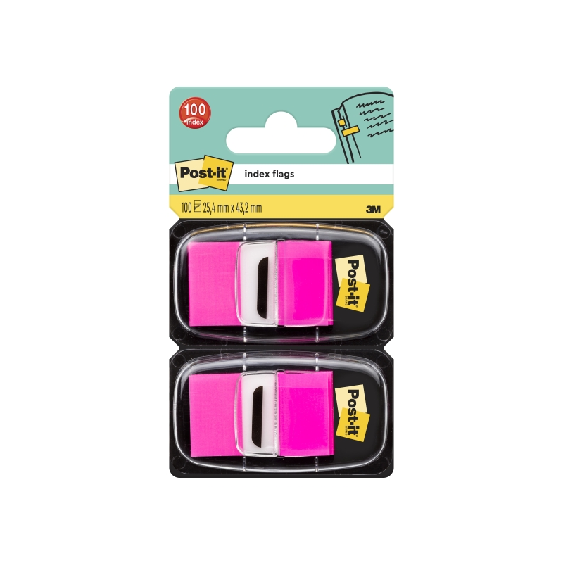 Distributeurs Post-It Index (lot de 2) avec 50 marqueurs repositionnables - 25,4 x 43,2 mm - Rose