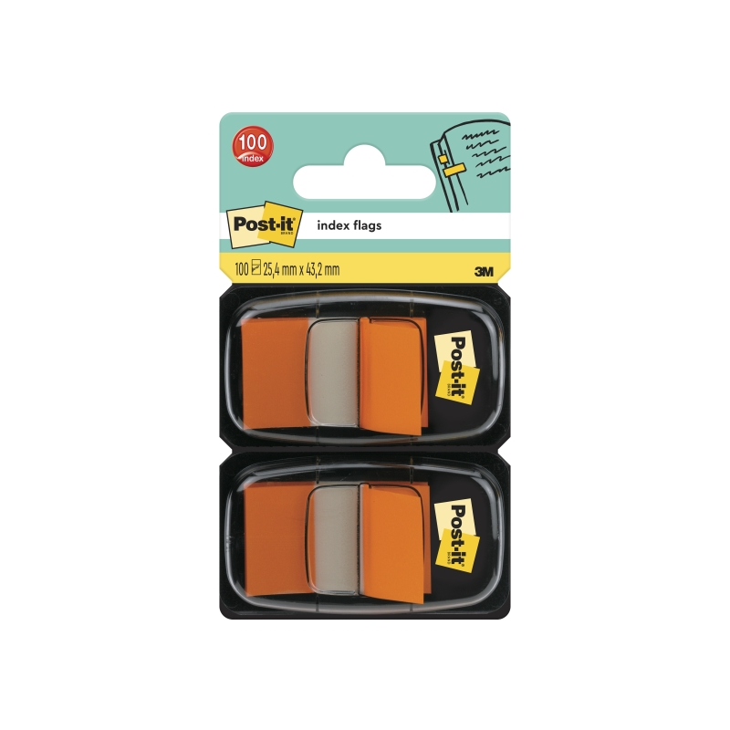 Lot de 2 distributeurs Post-It Index avec 50 marqueurs index repositionnables - Forme rectangulaire - Orange