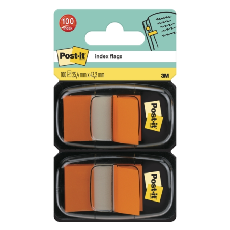 Lot de 2 distributeurs Post-It Index avec 50 marqueurs index repositionnables - Forme rectangulaire - Orange