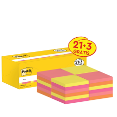 Pack de 24 blocs de 100 notes autocollantes repositionnables Post-It - Forme carrée - 76 x 76 mm - Couleurs assorties